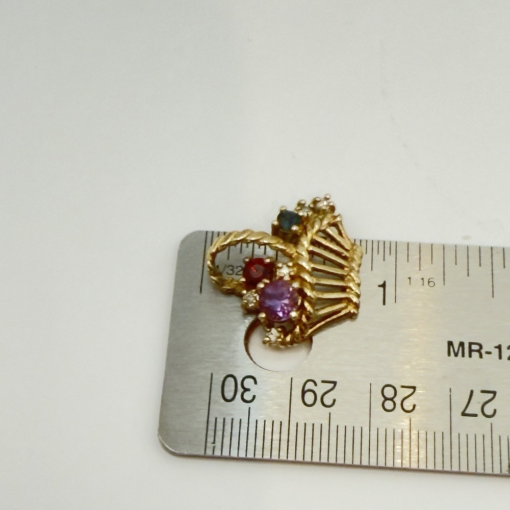 Vtg Sterling Silver Flower Basket Pendant Saphire Garment Amethyst Vermeil 925 - Picture 11 of 12